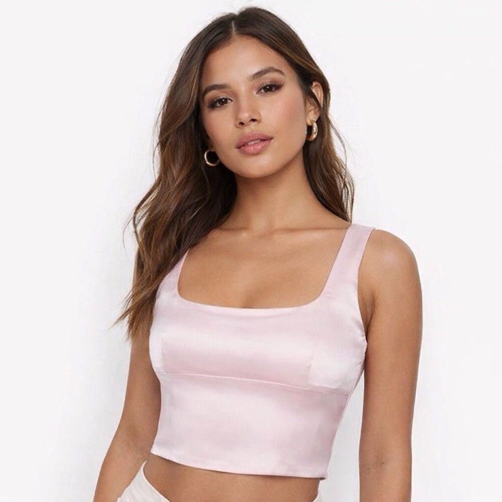 Wilfred Satin Square-Neck Crop Top in Light Pink